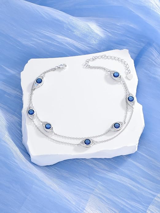 925 Sterling Silver Ankle Bracelet Evil Eye/Dolphin/Sea Turtle/Infinity/Wave Seashell/Hamsa Ankle Bracelet Adjustable Summer Beach Ocean Jewelry for Women