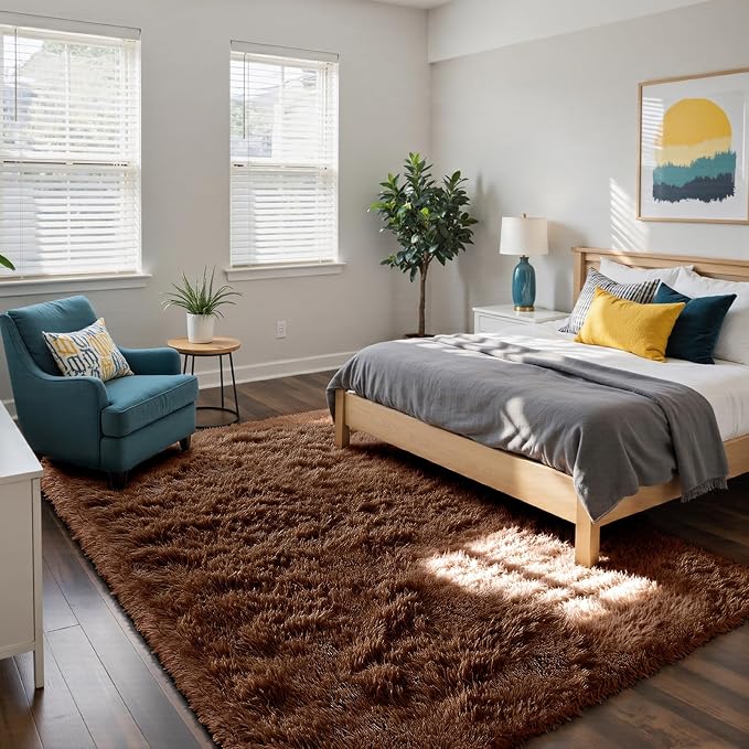 yongyangjuxin Fluffy Rug Shag Area Rug, Brown 10x14 Area Rugs for Bedroom, Super Soft Shag Rugs for Living Room Bedroom Room Home Decor, Upgrade Anti-Skid Rectangular Fuzzy Rug
