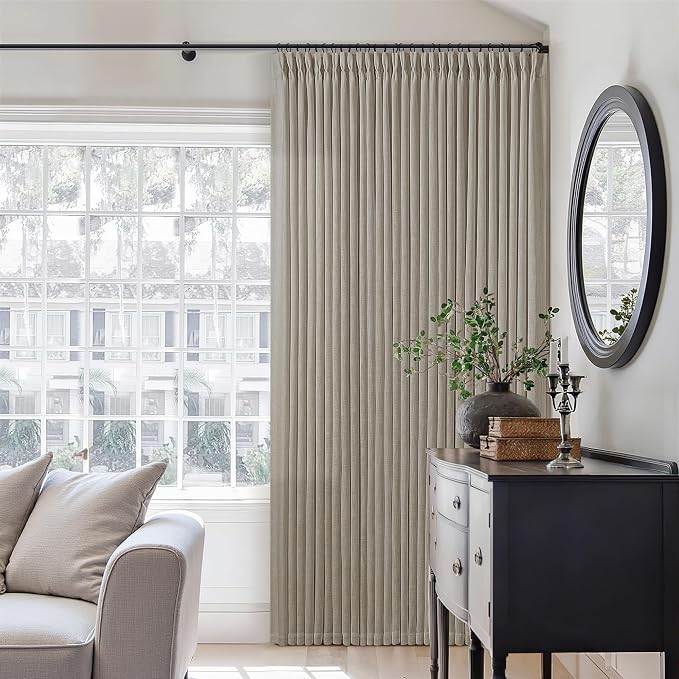 Pinch Pleated Linen Curtains 126 Inches Long for Living Room Bedroom Light Filtering Farmhouse Neutral Window Drape 126 Inch 2 Panels with Hooks Rings Extra Long Semi Sheer Curtain Burlywood Birch