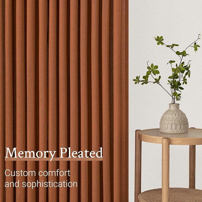 Topfinel Terracotta Pinch Pleated Sheer Curtains Panels for Bedroom,Fall Textured Linen Blended Light Filtering Window Curtains 84 inch for Living Room,Pinch Pleat Drapes with Hooks 2 Panels 40"x84"