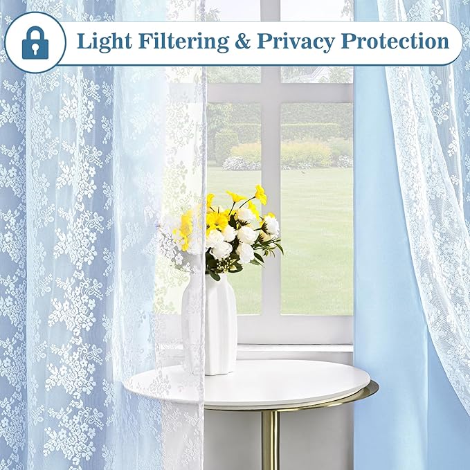 Yinhua Blue Curtains for Living Room Blackout Curtains for Bedroom 84 Inches Long Double Layer Curtain with Tiebacks, Thermal Insulation Grommet Drapes for Nursery Dining Room, 52" W x 84" L