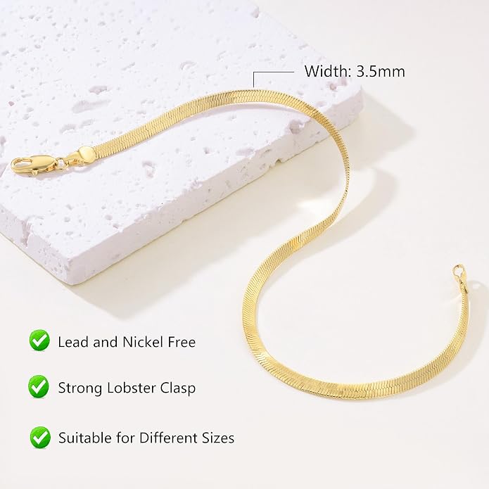 14K Gold Anklets for Women 14K Gold Ankle Bracelets for Women Snake Anklet Bracelets for Womens Glow with Soft Understated Sheen Herringbone Anklet for Womens