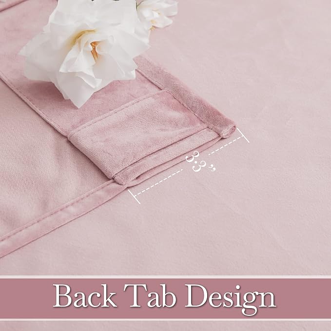RYB HOME Blush Pink Velvet Curtains for Bedroom Living Room, Thermal Insulated Privacy UV Heat Blocking Luxurious Soft Rod Pocket Back Tab Drapes for Nursery, 42" W x 63" L, 2 Panels