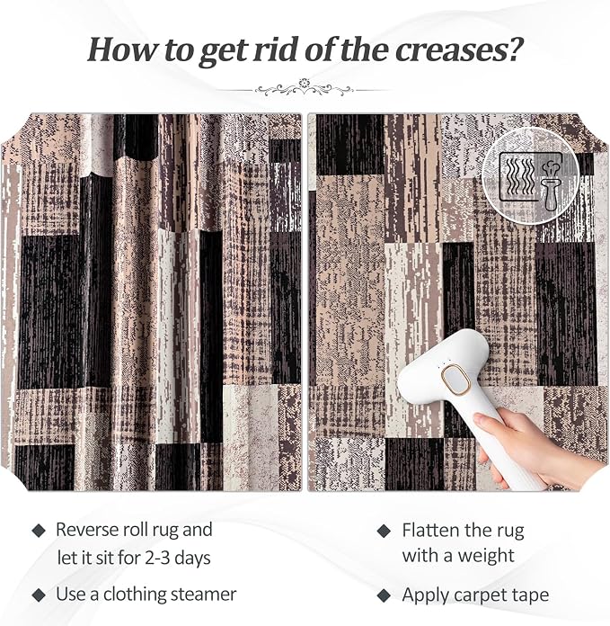 FlyDOIT Modern Geometric Patchwork Area Rug, 9x12 Chocolate Large Rugs for Living Room, Rockwood Collection Indoor Rugs for Bedroom, Throw Carpet Floor Decor for Entryway Dining Room Office Nursery