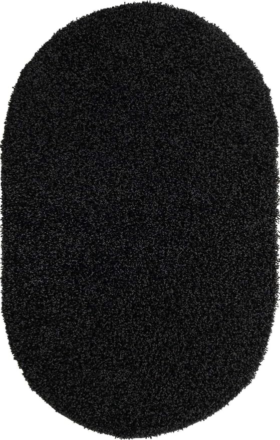 Unique Loom Solid Shag Collection Area Rug (3' 3" x 5' 3" Oval, Jet Black)