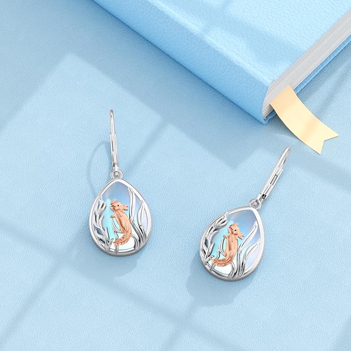 PELOVNY Abalone/Turquoise/Black Onyx/Lapis Lazuli/Axolotl/Bee/Dragonfly/Sun/Cross/Sword/Wolf/Map/Golf Earrings S925 Sterling Silver Dangle Earring Teardrop Jewelry for Women Birthday Christmas Gifts