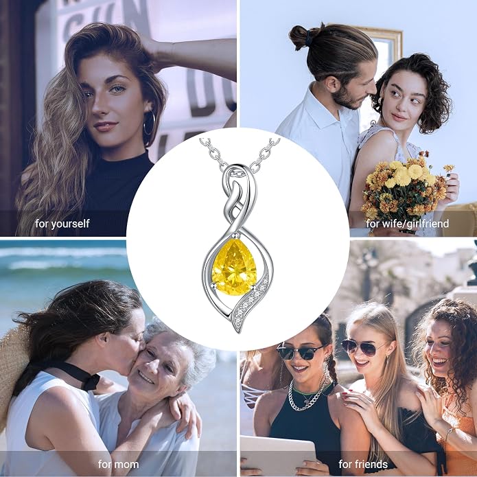 Infinity Birthstone Necklace for Women 925 Sterling Silver Dainty Infinity Pendant Jewelry Birthday Mothers Day Gifts for Mom Women Wife