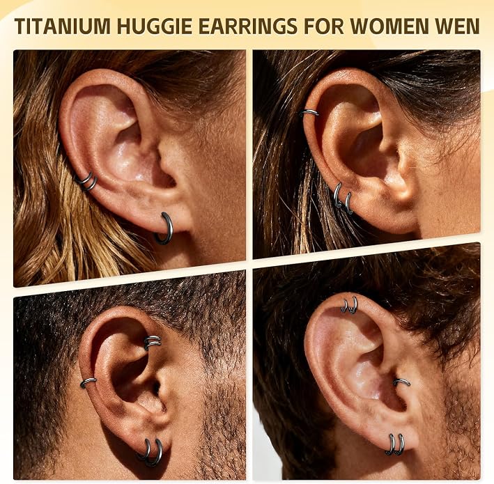 AOEDEJ G23 Titanium Black/Steel Gray/Gold Hoop Earrings 18G Small Huggie Hoop Earrings 8mm/10mm/12mm Cartilage for Sensitive Ears for Multiple Piercing Cartilage Hoop Earring Stack Jewelry