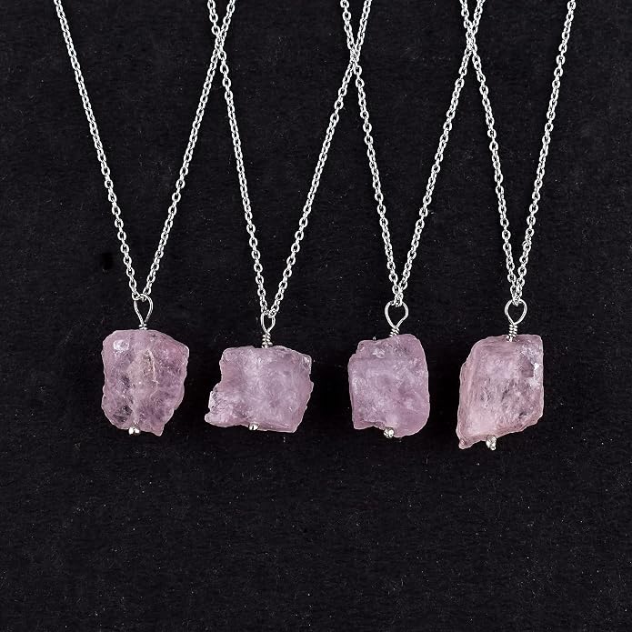 Raw Gemstone Dainty Pendant Necklace for Women, Trendy Healing Chakra Crystal, Birthstone Handmade 925 Sterling Silver Adjustable 18 inch Chain Jewelry, Birthday Gifts