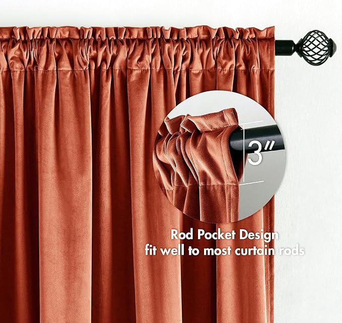 MIULEE Fall Burnt Orange Blackout Velvet Curtains 90 Inch Long 52"x90" Soft | Luxurious Bedroom Living Room Decor, Room Darkening, Thermal Insulated, Rod Pocket Design, Super Soft Fabric