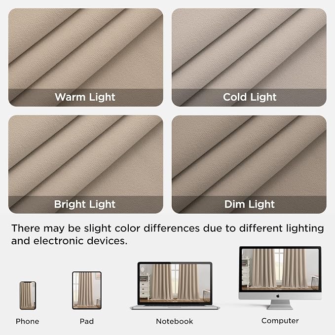 Joydeco 100% Blackout Velvet Curtains Beige 120 Inch Back Tab | Luxury Thermal Insulated Velvet Curtains for Bedroom Living Room, Soundproof Blackout Window Drapes