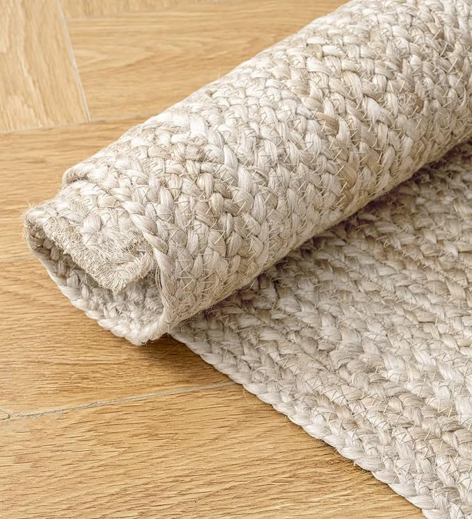 Shatex 3x4ft Handcrafted Braided Jute Rug, 100% Natural Jute Burlap Rug for Entryway and Hallway, Off-White