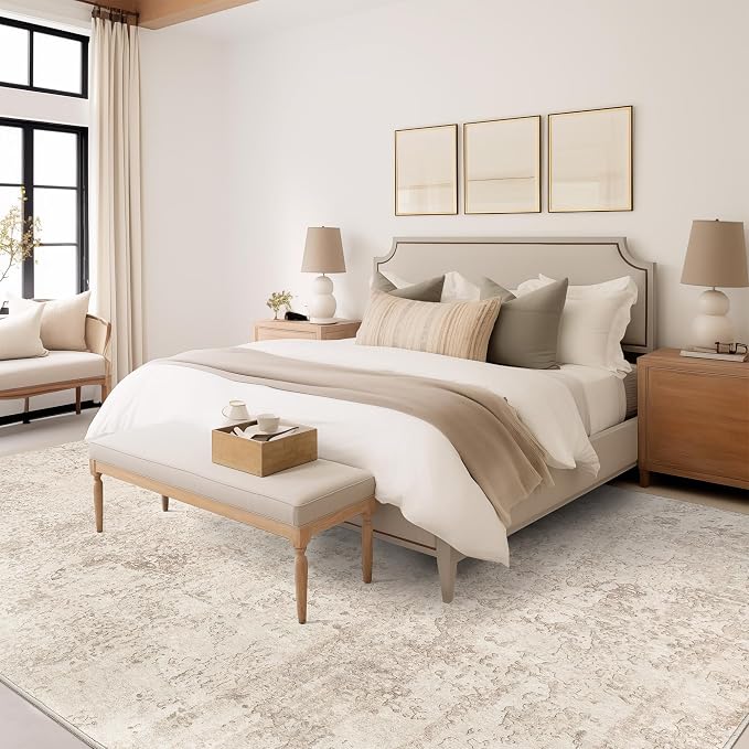 Art&Tuft Washable Rugs 4x6, Anti-Slip Backing Abstract 4x6 Rug, Stain Resistant Rugs for Living Room, Foldable Machine Washable Area Rug(4'x6', Beige)