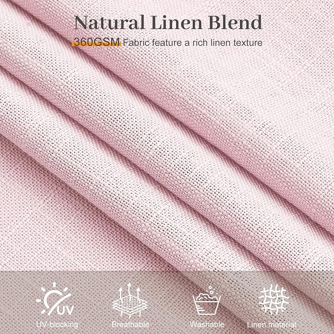 Light Pink Pinch Pleated 84 Inch Curtains for Living Room, Semi Sheer Light Filtering Privacy Linen Curtain Memory Trained Back Tab Drapes with Hooks Rings for Girls Bedroom, 2 Panels, W40xL84