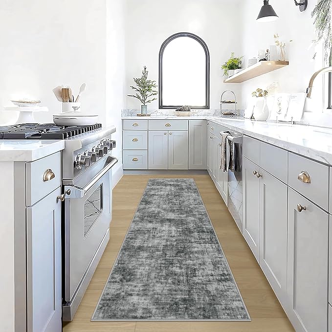 2'6''x8' Runner Rugs Washable Rug: Modern Abstract Living Room Rug Soft Anti-Skid Thin Carpet Indoor Floor Non-Shedding Carpets for Bedroom Dining Room Farmhouse Nursery Home Office - Black