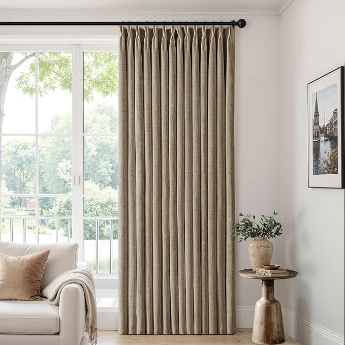 MIULEE Pinch Pleated Thick Linen Curtains 96 Inch 4 Panels Set Back Tab Memory Trained Pinch Pleat Semi Sheer Light Filtering Privacy Curtain Let Light in Window Drapes for Living Room Bedroom Latte
