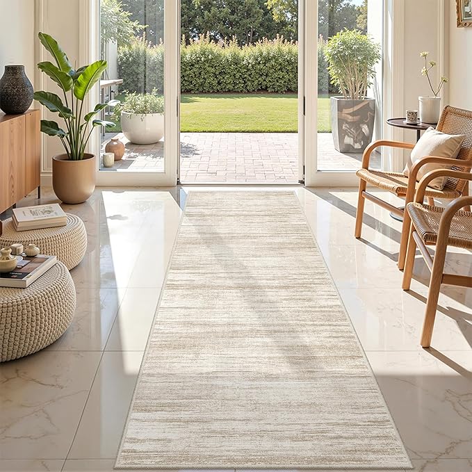 2'6 x 8' Runner Rug Non Slip,Washable Kitchen Rugs,Brown | Neutral Rugs for Kitchen,Entryway,Bedroom,Bathroom,Nursery Room,Thin,Soft Runner Rug,Stain Resistant Indoor Carpet