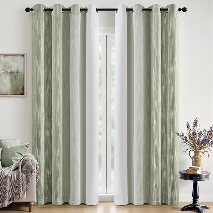 MIULEE Sage Green and Greyish White Ombre Blackout Curtains, Full Room Darkening Thermal Insulated 90 Inches Long Drapes for Bedroom/Living Room Grommet Window Treatments Modern 52Wx90L, Set of 2
