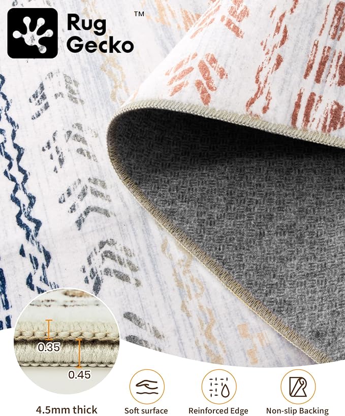 Miukiki 4x6 Area Rug for Living Room Moroccan Washable Rugs Non Slip Indoor Floor Carpet Foldable Large Soft Area Rug for Dining Room Bedroom with Low Pile(Colorful,4'x6')