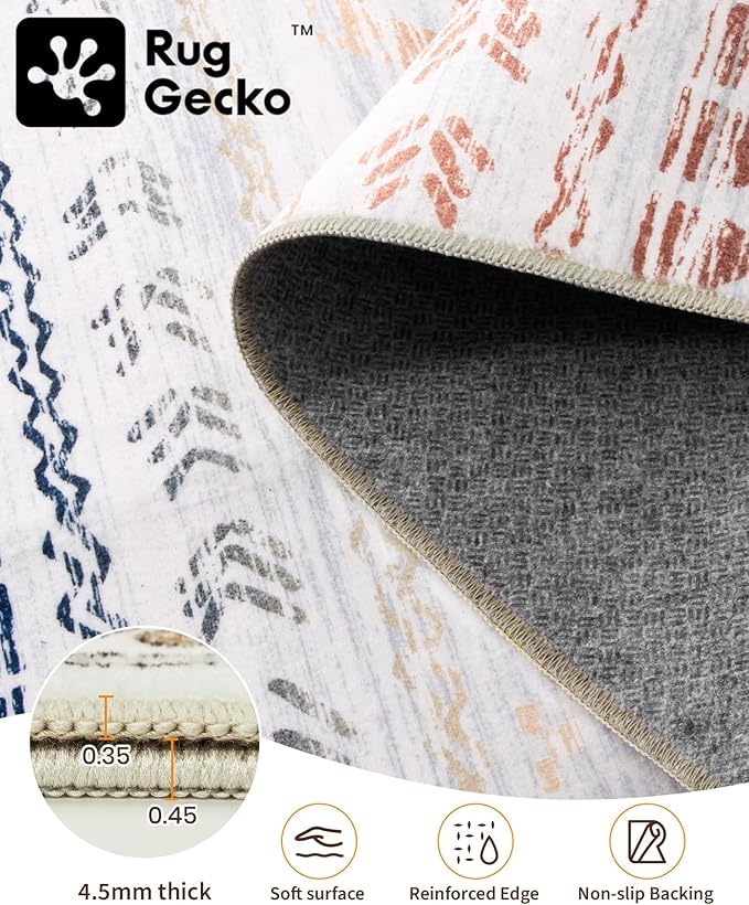 Miukiki 6x9 Area Rug for Living Room Moroccan Washable Rugs Non Slip Indoor Floor Carpet Foldable Large Soft Area Rug for Dining Room Bedroom with Low Pile(Colorful,6'x9')