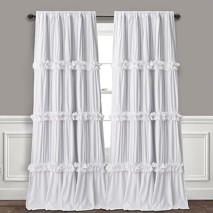 Homechoice Decor White Blackout Window Curtains, 52" W x 96" L x 2 Panels | Boho Ruched Thermal Insulated Window Treatments with 3 Rows of Butterfly Flowers, Rustic Rod Pocket Drapes for Room (LQ-30)