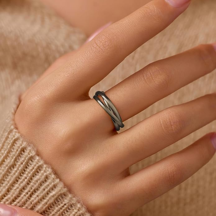 14K Gold Plated Interlocking Fidget Anxiety Ring 925 Sterling Silver Stackble Rings for Women Men Rolling Triple Spinner Ring Minimalist Trendy Knuckle Rings Jewelry Birthday Graduation Gifts
