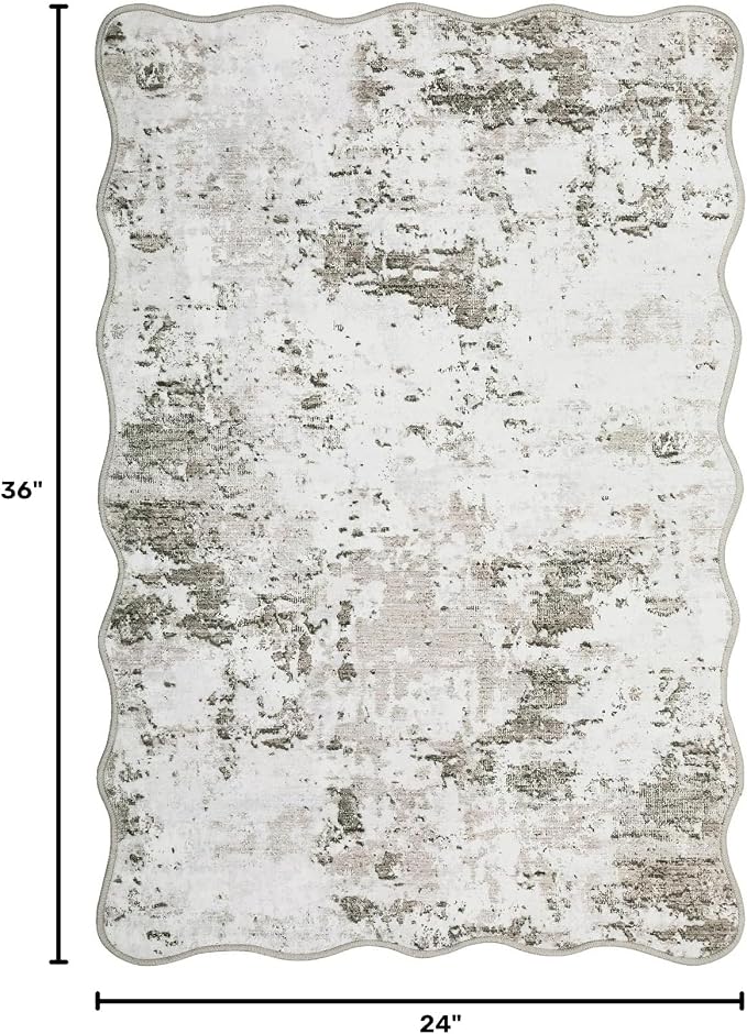 ROYHOME Modern Scalloped Abstract 2x3 Area Rug Non Slip Non Shedding Low Pile Stain Resistant Rug for Entryway Kitchen Bedroom,Taupe