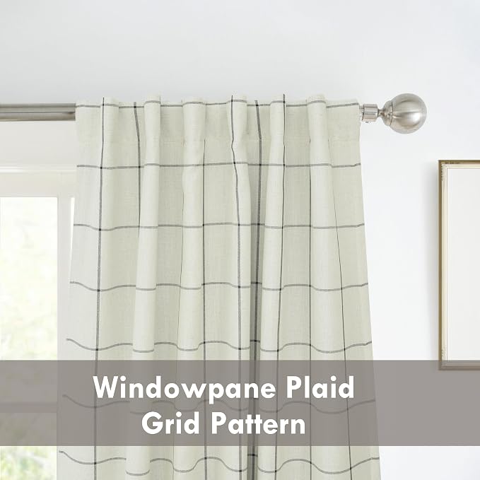 DriftAway 100% Blackout Plaid Linen Curtains 102 Inches Long 2 Panels Black | 100% Blackout, Linen Texture, Plaid Pattern, Two Layers, Rod Pocket & Back Tab, Bedroom Living Room Use, Luxury Appearance