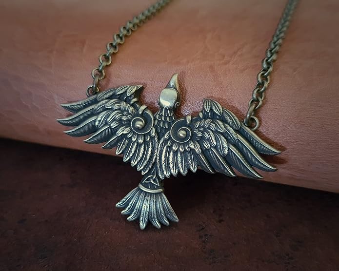 Baldur Jewelry - Viking Raven Crow Bird Necklace - Celtic Norse Odin Bird Raven Hugin Munin Pendant Necklace - Raven Wings Necklace - Raven Jewelry - Raven Skull Pendant - Raven Gifts