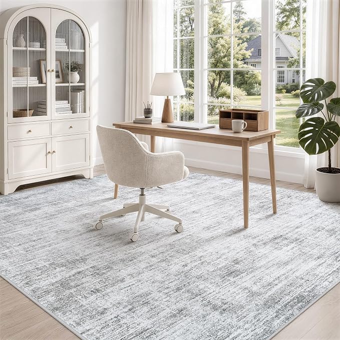 5x7 Area Rugs for Living Room Washable Rugs Neutral Abstract Large Rug Soft Modern Carpet Non-Slip Stain Resistant Low Pile Rug for Bedroom Dining Room Nursery Home Office Under Table Area Rug Grey