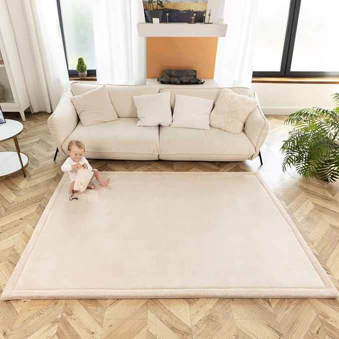 Hakuna Matte CloudSoft Mat for Floor 60" x 80" Beige | Coral Velvet high-density foam Rug – Non-Slip, Water-Resistant