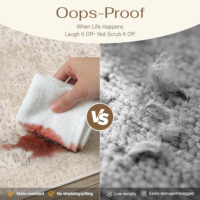 PureCozy 5x7 Area Rug Washable Neutral Beige Brown Vintage Floral | Non Slip, Soft Low Pile, Indoor Carpet for Bedroom, Living Room, Dining Room, Farmhouse Decor
