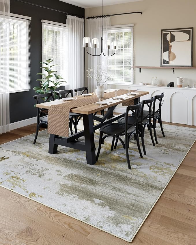 Kelarea Washable Area Rug for Living Room, 6x9 Non Slip Modern Abstract Beige Rugs, Easy Clearning Low Pile Large Carpet for Bedroom, Dining Room, Nursery, Office