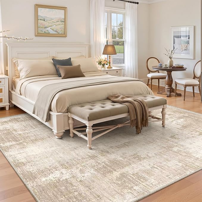 Valenrug Washable Rugs 5x8 - Stain Resistant 5x8 Area Rugs for Living Room, Non Slip Backing Abstract Rugs for Bedroom, Folable Machine Washable Area Rug(5'x8', Beige)