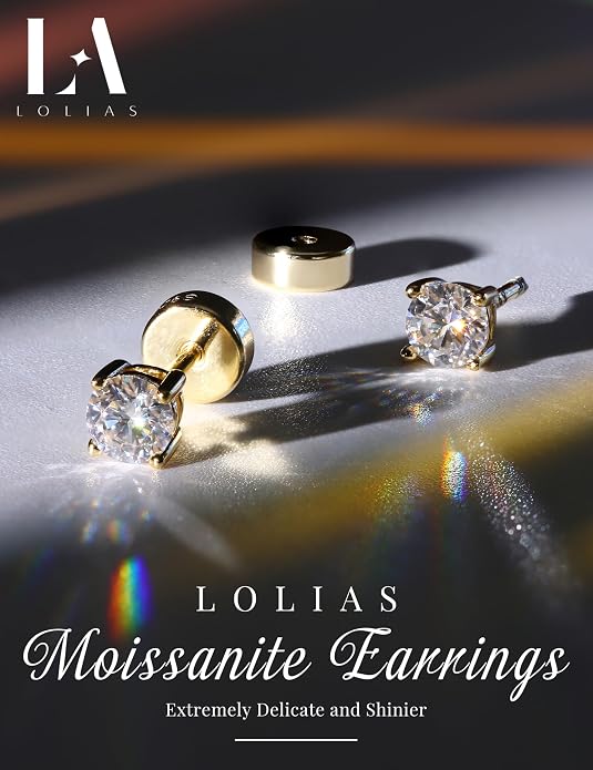 Moissanite Earrings for Men Women：Hypoallergenic Flat Back Earrings 925 Sterling Silver Stud Earring Small D Color VVS1 Moissanite 14K White Gold Plated Helix Cartilage Earring Studs Gift Jewelry