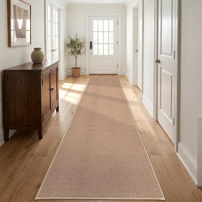 3x15 Jute Like Long Runner: Non-Slip Washable Low Pile Kitchen Hallway Rugs | Farmhouse Carpet for Pet Owners & Busy Families - Indoor Runners Ideal for Entryway Bedroom - Durable Home Decor (Beige,3x15)