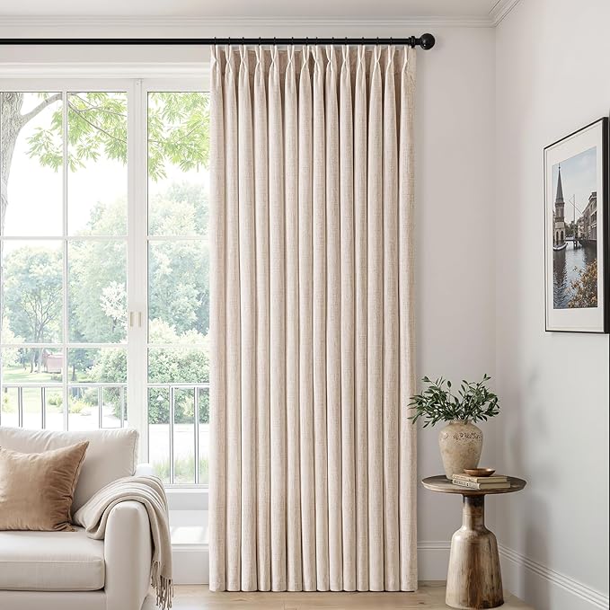 MIULEE Pinch Pleated Thick Linen Curtains 84 Inch Long 4 Panels Set Back Tab Memory Trained Pinch Pleat Semi Sheer Light Filtering Privacy Curtains Let Light in Window Drapes for Living Room Bedroom