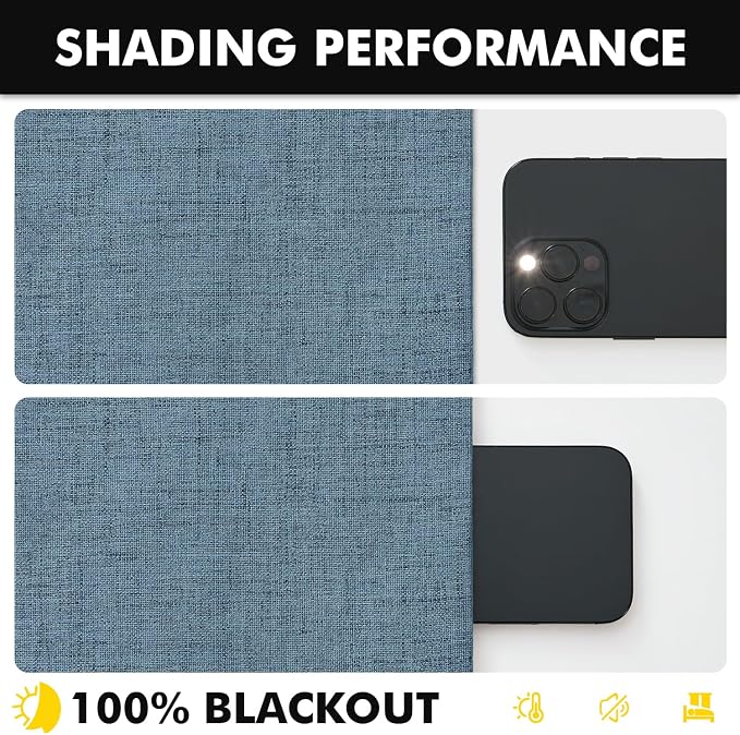MIULEE 100% Blackout Linen Curtains 42 x 96 Inch Stone Blue 2 Panels | Thermal Insulated, Room Darkening Drapes for Bedroom Living Room, Back Tab Rod Pocket Pinch Pleated, Solid Luxury Decor