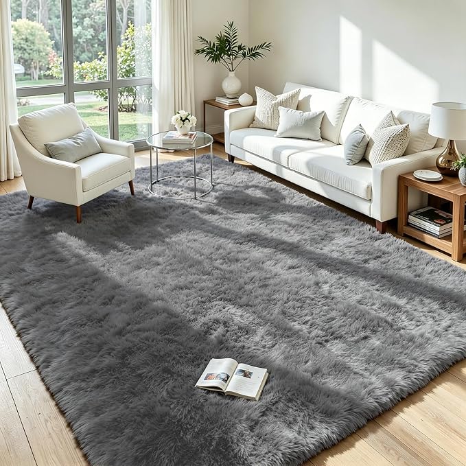 5x7 Area Rug for Living Room, Ultra Soft Fluffy Light Grey Rugs for Bedroom, Non Slip Large Shag Carpet, Fuzzy Plush Nursery Rug, Thick Washable Indoor Floor Carpets for Kids Office Dorm Home Decor