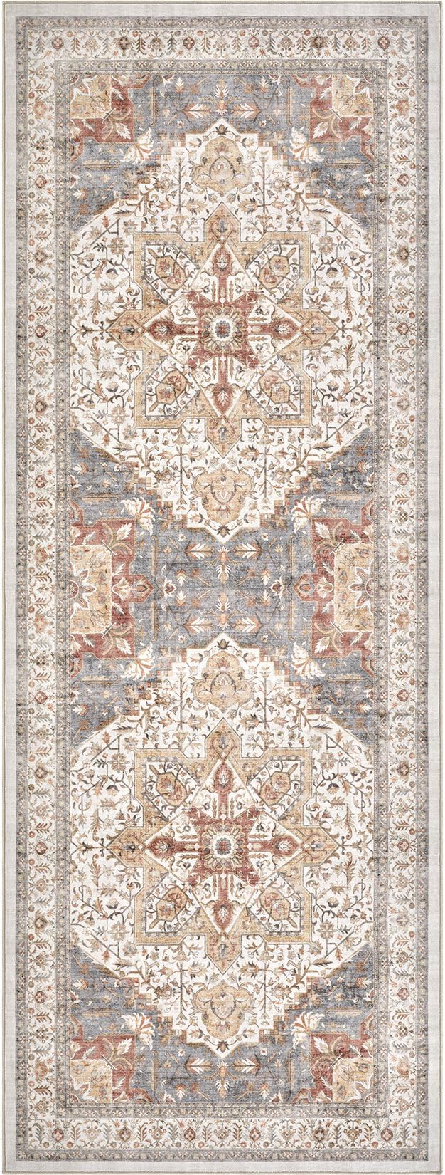 Tortania Area Rug 3x8 Runner Rugs - Washable Vintage Oriental Farmhouse Thin Indoor Carpet for Living Room Bedroom Hallway Entryway Kitchen Under Dining Table Home Office - Orange Multi