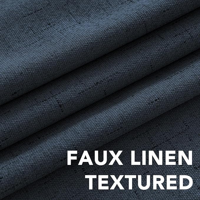 H.VERSAILTEX Linen Curtains 100% Blackout Curtains for Bedroom 102 inch Long Full Light Blocking Nature Linen Blended Window Curtains for Living Room Nickel Grommet (2 Panels, Navy)