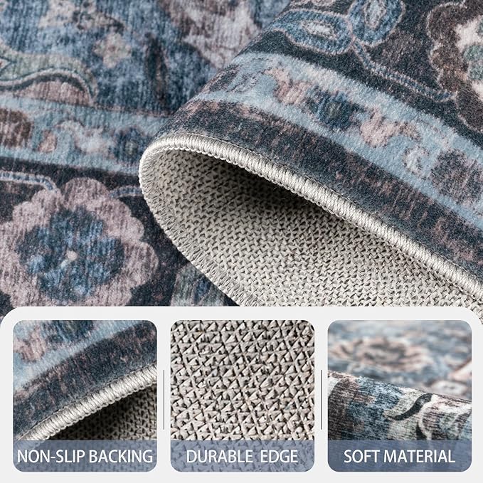 5x7 Area Rugs, Soft Non Slip Low Pile Washable Rug, Boho Modern Rug for Living Room, Bedroom, Dining Room, Blue