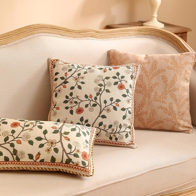 ISAENNE Designer Elegant Vintage Linen Throw Pillow Cover,18"x18"-Flora A | French Square Decor Pillow Cover,Concealed Zipper Design,Floral Pattern,Sofa,Bedroom,Living Room,Lounge Chairs
