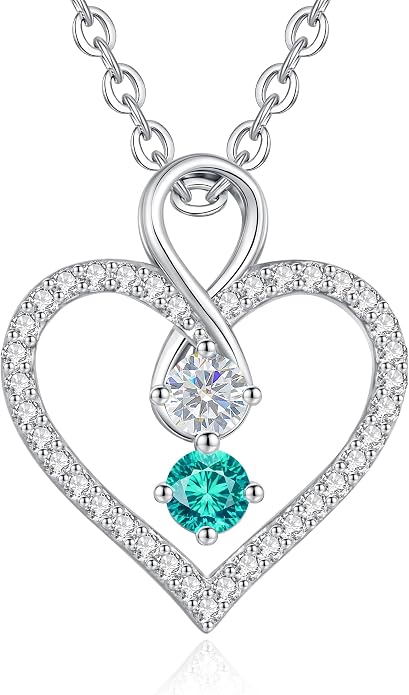 LOUISA SECRET Double Birthstone Necklaces for Women, 925 Sterling Silver Infinity Love Heart Pendant Necklace for Her, Birthday Anniversary Valentine's Day, Christmas, Wedding, Graduation Gift for Her, Personalized Gifts, Jewelry Gifts for Wife Mom Gir...