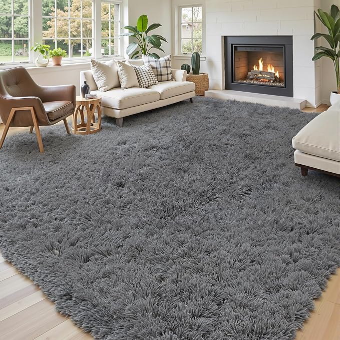 Rugs for Living Room 6x9, Alfombras para Salas Shag Large Plush Soft Area Rug, Shaggy Carpets for Bedroom,Home Decor Aesthetic (Dark Grey, 6 x 9 Feet)