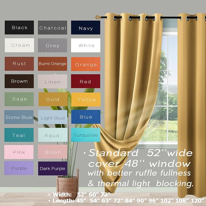 KOUFALL 90 Inch Long Gold Grommet Curtains for Family Room 2 Panels Light Diffusing Luxurious MCM Curtains for Master Bedroom Living Space,Golden Yellow