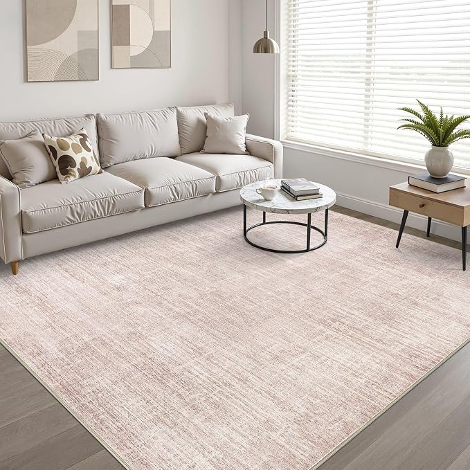 Pink Rug 7x9 Living Room: Washable Large Neutral Rugs Abstract Soft Modern Stain Resistant Indoor Floor Non-Slip Carpet for Nursery Kids Girls Bedroom Playroom Dining Room Under Table