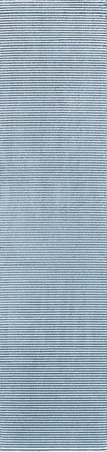 JONATHAN Y Cole Pinstripe High-Low Blue/White Runner Rug, 2x8, Modern, Minimalist, Easy-Cleaning for Living Room, Bedroom, Kitchen, Pet Friendly, Non-Shedding (CAR101B-28)