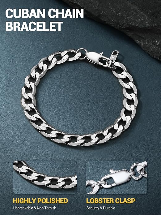 PROSTEEL Silver/Gold/Black Bracelets for Men Figaro Cuban Link, 6mm-13mm Width, 7.5"/8.3"/9" Length, Stainless Steel Mens Bracelet Jewelry with Gift Box