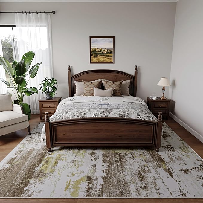 Kelarea Washable Area Rug for Living Room, 6x9 Non Slip Modern Abstract Brown Rugs, Easy Clearning Low Pile Large Carpet for Bedroom, Dining Room, Nursery, Office